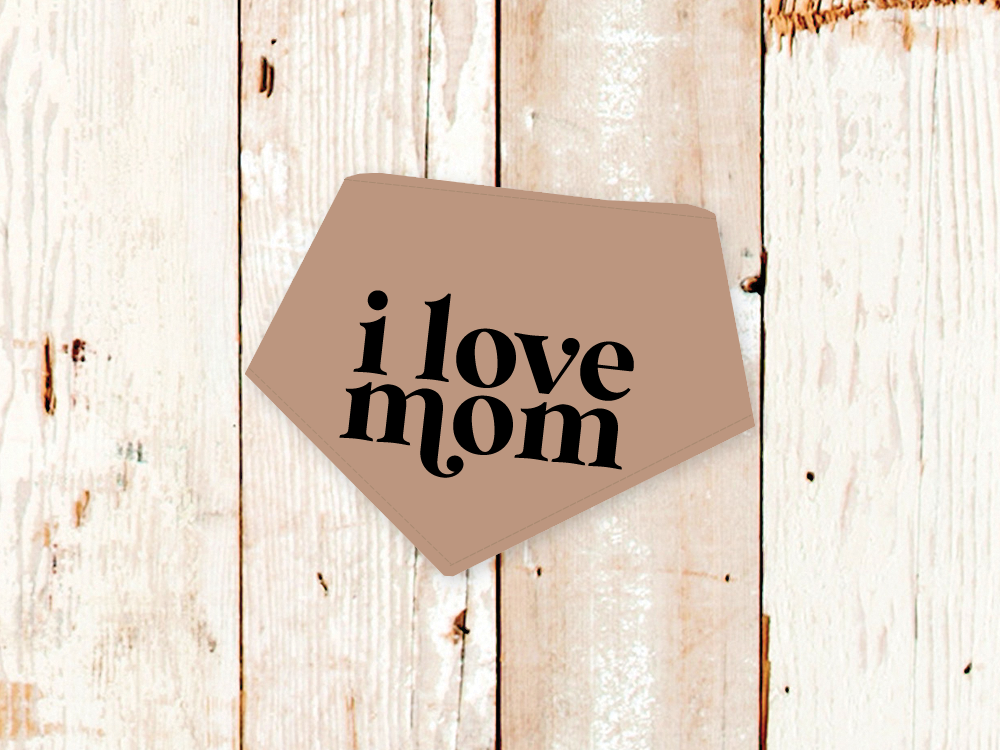 adjustable i love mom dog bandana with snap closures