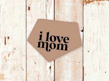 adjustable i love mom dog bandana with snap closures