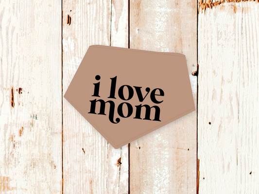 adjustable i love mom dog bandana with snap closures