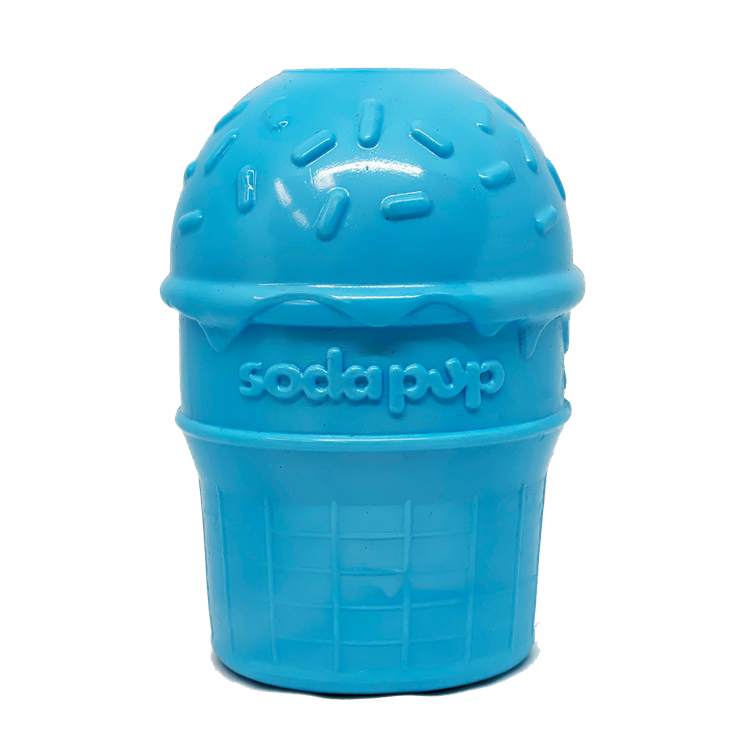 Blue Ice Cream Cone shaped durable PUP-X rubber chew toy and treat dispenser for dogs