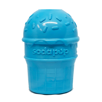 Blue Ice Cream Cone shaped durable PUP-X rubber chew toy and treat dispenser for dogs