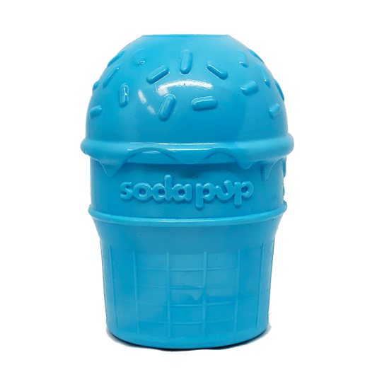 Blue Ice Cream Cone shaped durable PUP-X rubber chew toy and treat dispenser for dogs