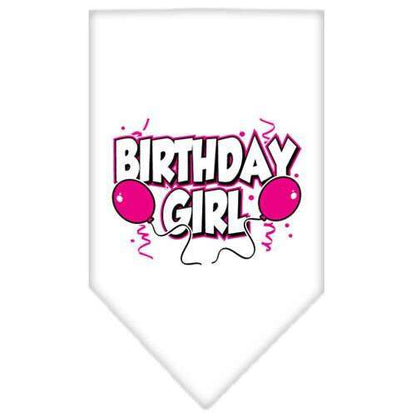 Pet and dog bandana with "Birthday Girl" or "Birthday Boy" screen print, durable cotton, machine washable, available in small and large sizes.