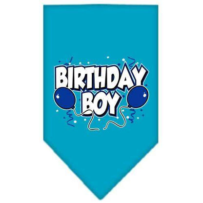 Pet and dog bandana screen printed with "Birthday Girl" and "Birthday Boy" text, cotton, durable, machine washable, available in small and large sizes for pets.