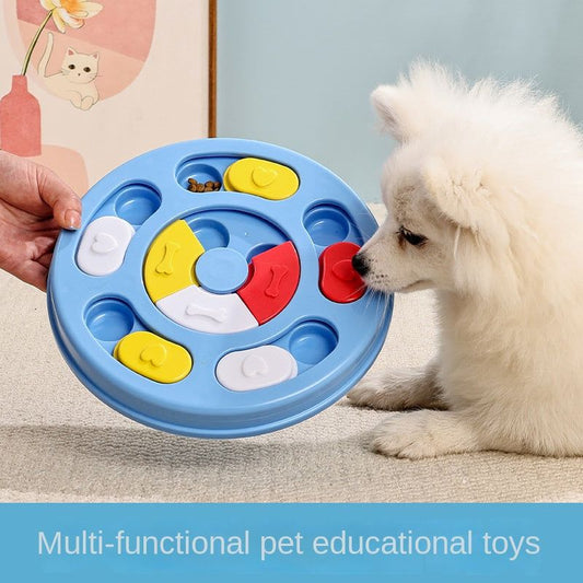 Interactive slow feeder dog bowl with puzzle design and non-slip base