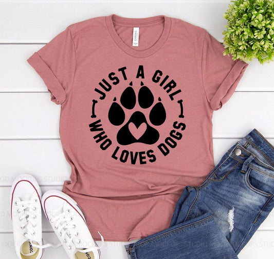 Just A Girl Who Loves Dogs T-Shirt in premium cotton with vibrant print