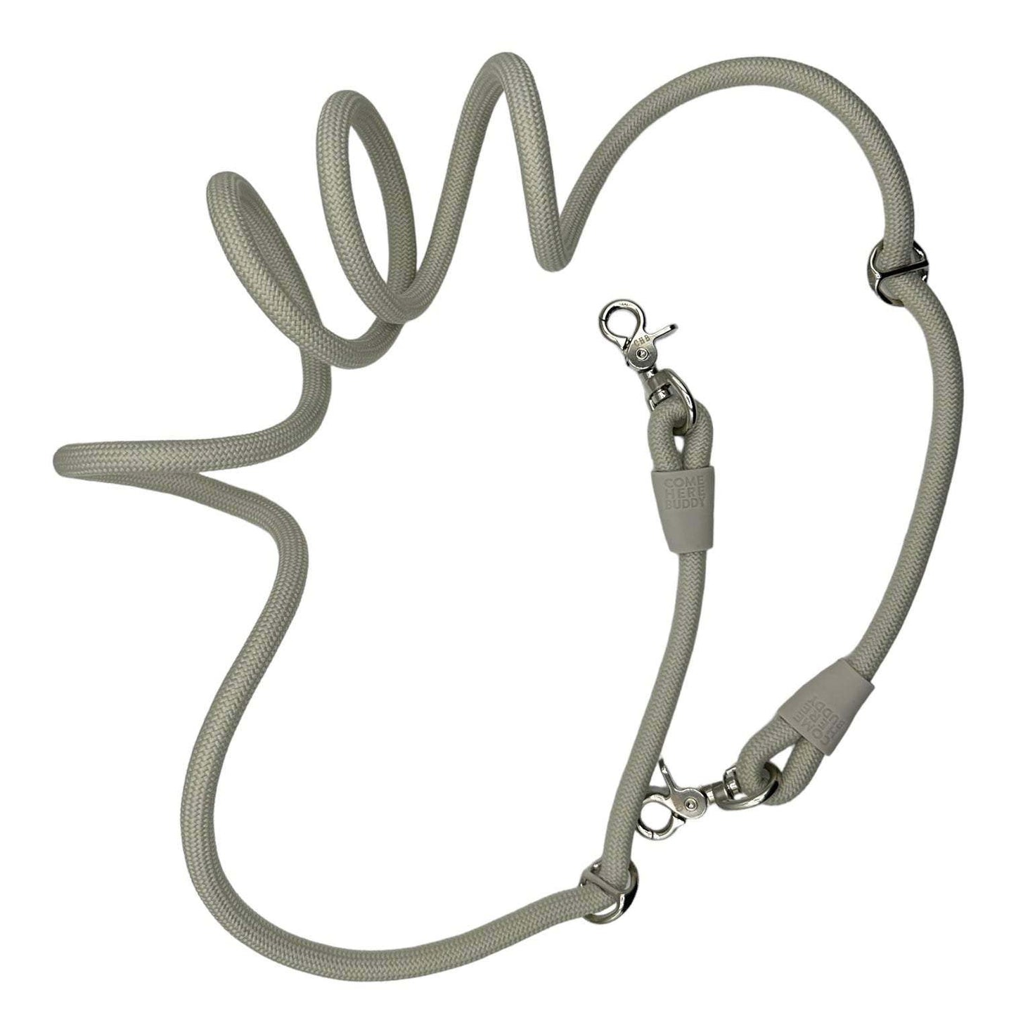 Hands-free Kismet dog leash worn around waist with metal hooks