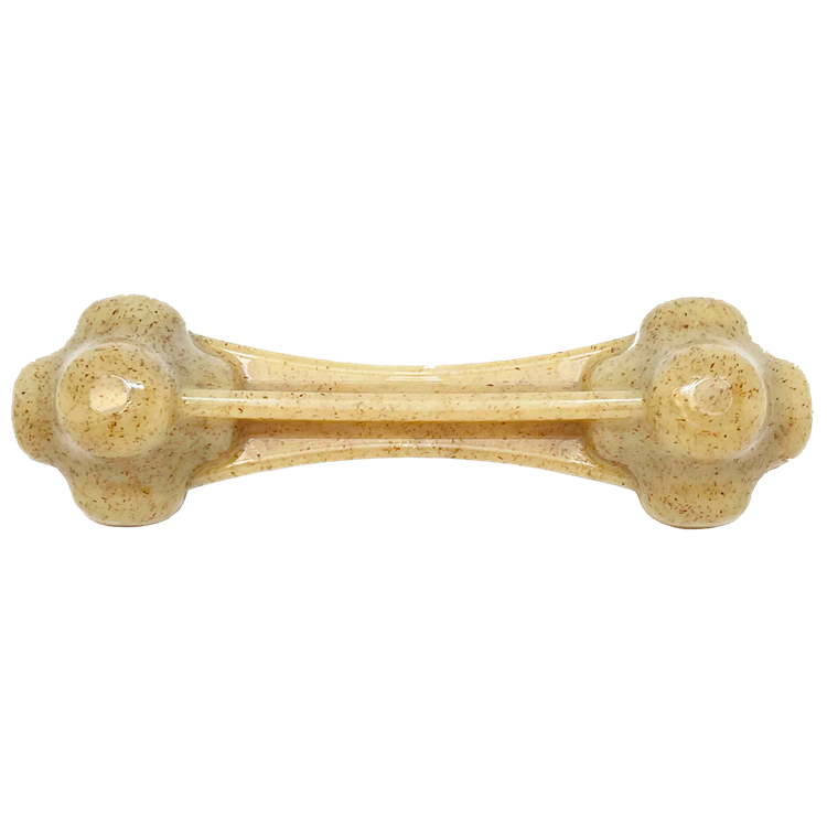 Knuckle Bone ultra durable nylon dog chew toy for aggressive chewers, made in USA, natural brown bone-shaped chew toy with treat-dispensing holes