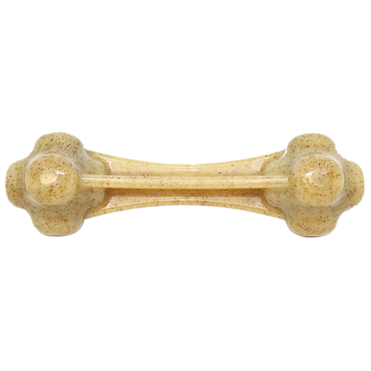 Knuckle Bone ultra durable nylon dog chew toy for aggressive chewers, made in USA, natural brown bone-shaped chew toy with treat-dispensing holes