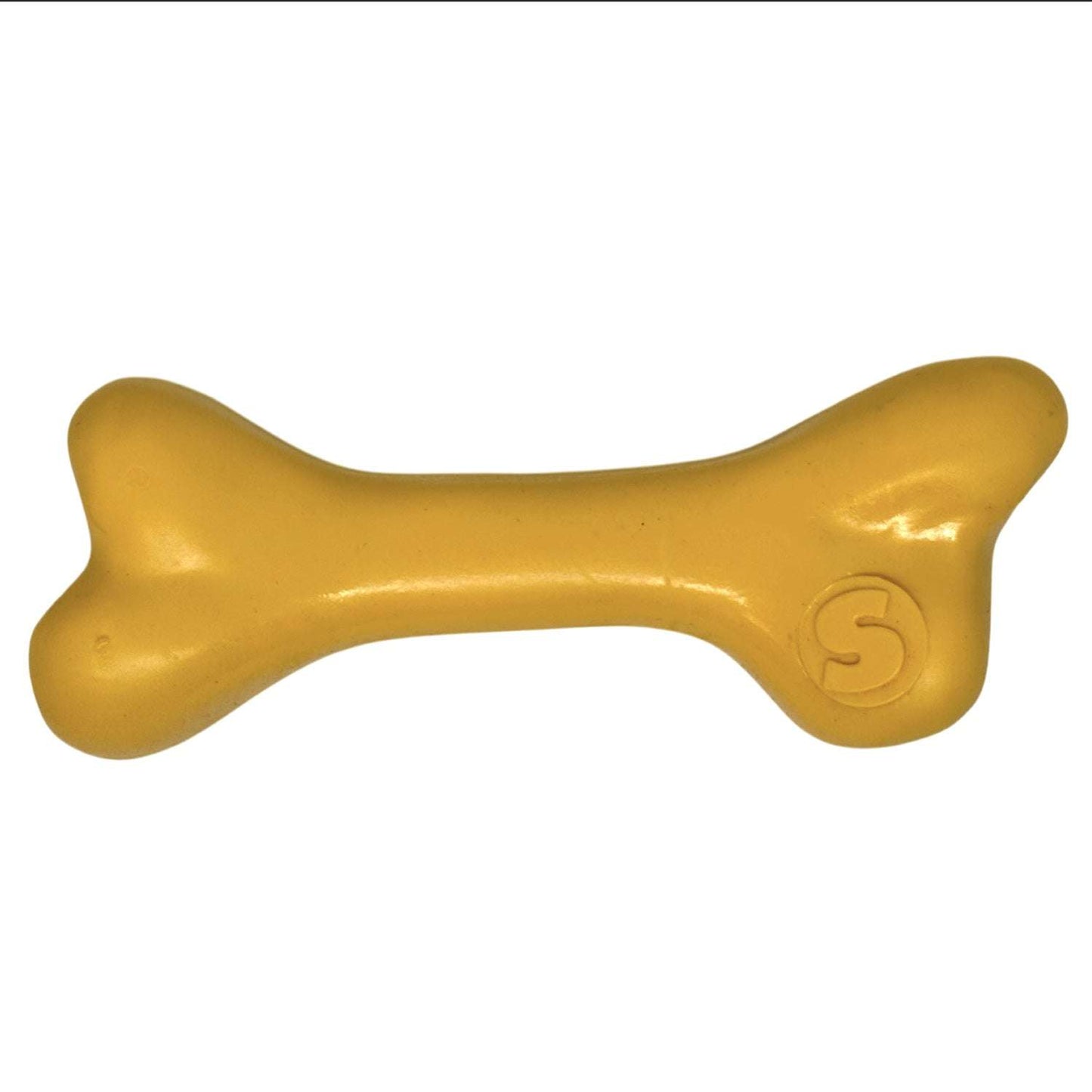 yellow rubber bone dog toy for large dogs durable chew fetch float USA made