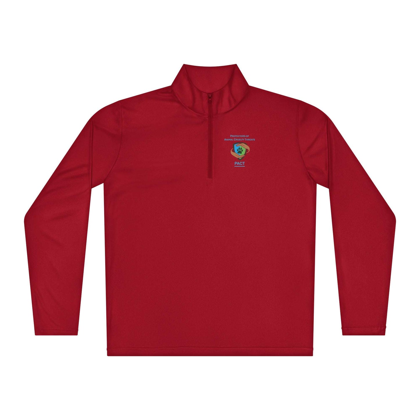 Lightweight quarter-zip pullover in moisture-wicking polyester with cadet collar and color-matching zipper