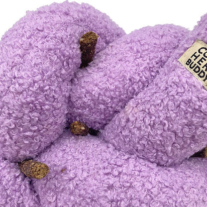 Purple plush velvet knott dog toy from COME HERE BUDDY’s collection with durable stitching