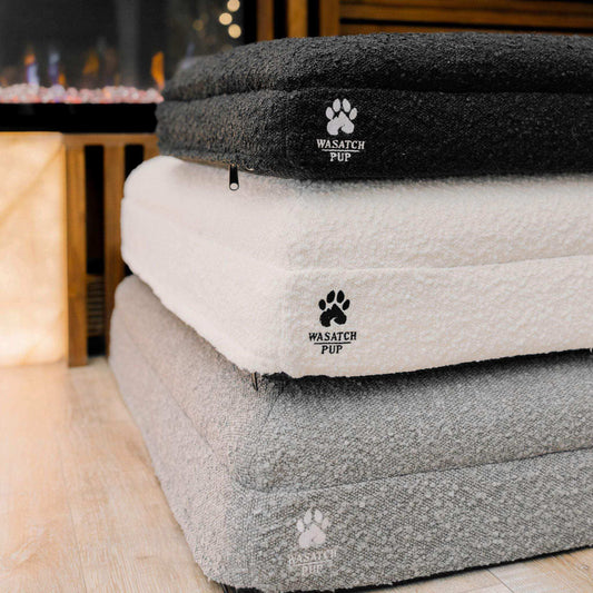 Luxury orthopedic dog bed with memory foam and boucle cover