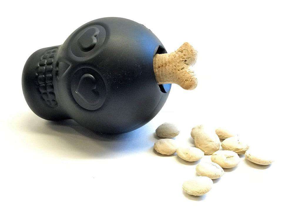 Black Magnum Sugar Skull durable chew toy and treat dispenser