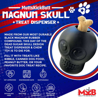 Black Magnum Sugar Skull durable chew toy and treat dispenser for dogs