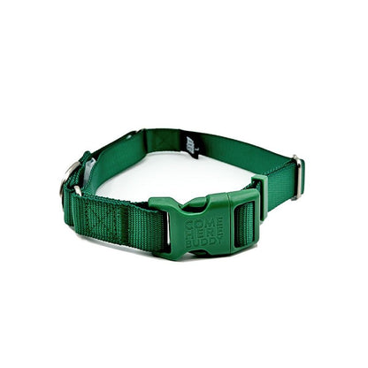 Durable nylon martingale dog collar with quick-release buckle and dual-loop design