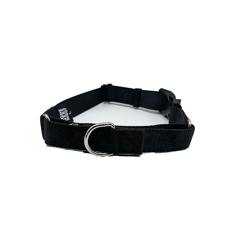 Martingale dog collar with nylon strap and metal buckle