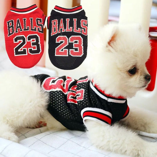 Mesh basketball uniform jersey for dog and cat pets in breathable fabric