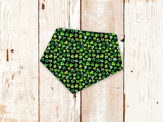 Mini clovers dog bandana with adjustable snap closures on a stylish dog
