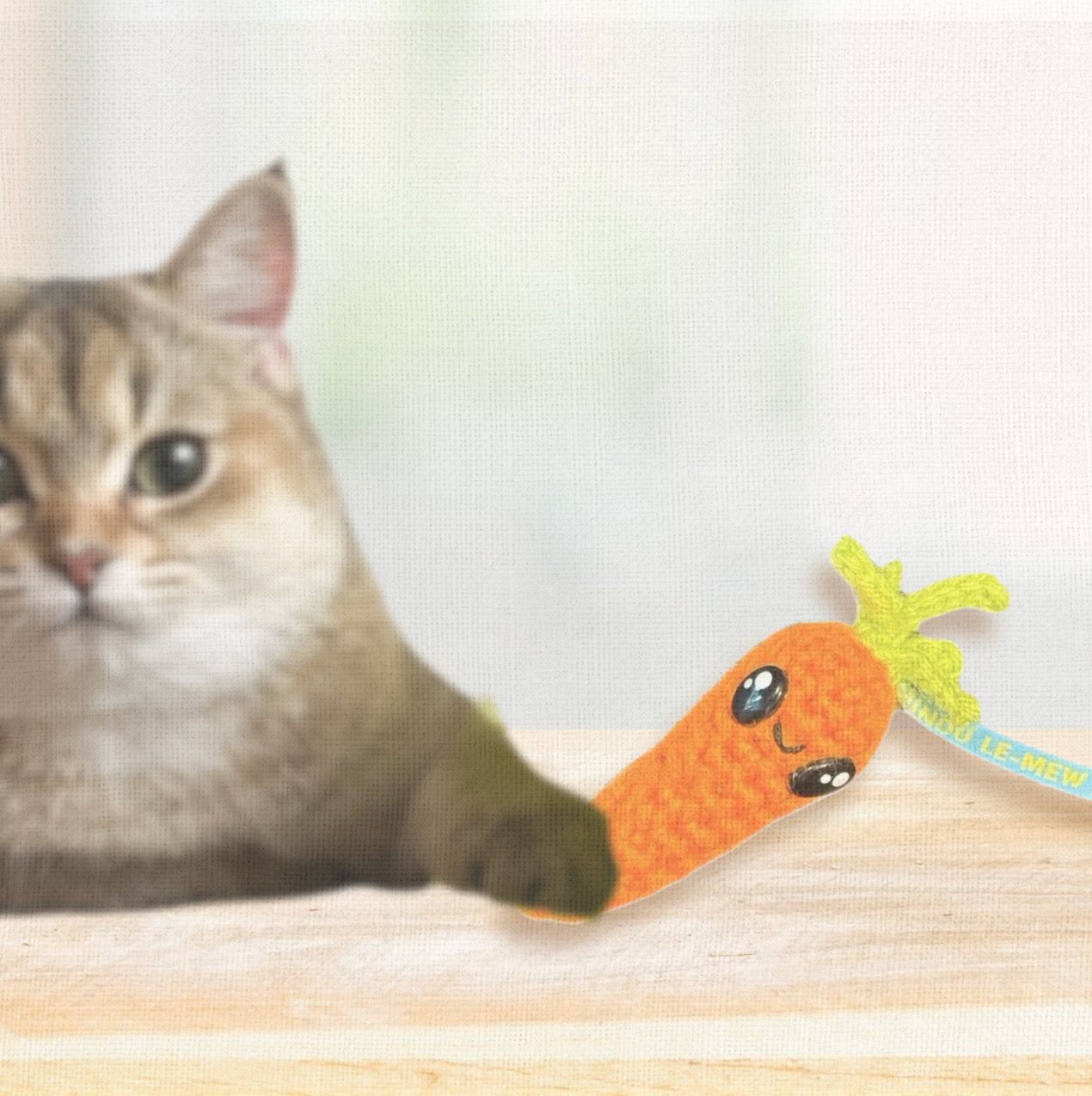 Lulu the Carrot lightweight handmade catnip toy infused with Miracle Nip botanicals, orange carrot shape with playful texture for cats