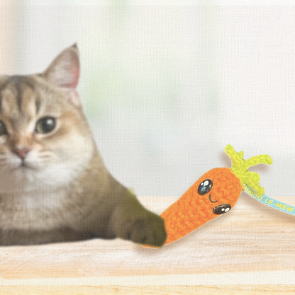 Lulu the Carrot lightweight handmade catnip toy infused with Miracle Nip botanicals, orange carrot shape with playful texture for cats