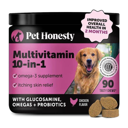 Bottle of multivitamin chews for dog immune and coat health support