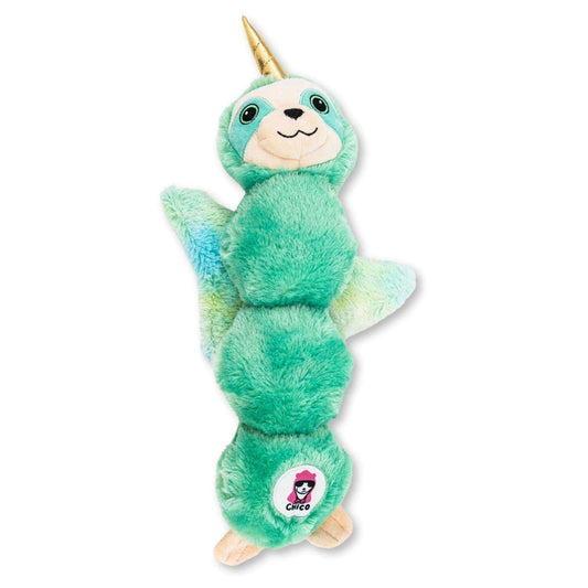 Mystical mint winged sloth plush dog toy with squeakers and crinkle paper