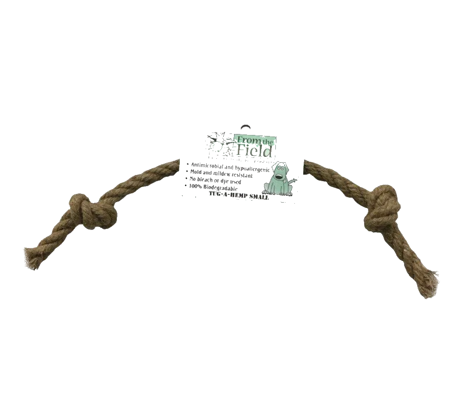 Natural hemp dog tug-toy made from organic rope in bone shape