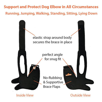 NeoAlly elbow and shoulder brace on dog leg providing joint support