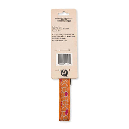 Adjustable nylon dog collar with embroidered giraffe design and secure buckle