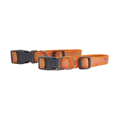 Adjustable nylon dog collar with embroidered giraffe design and secure buckle
