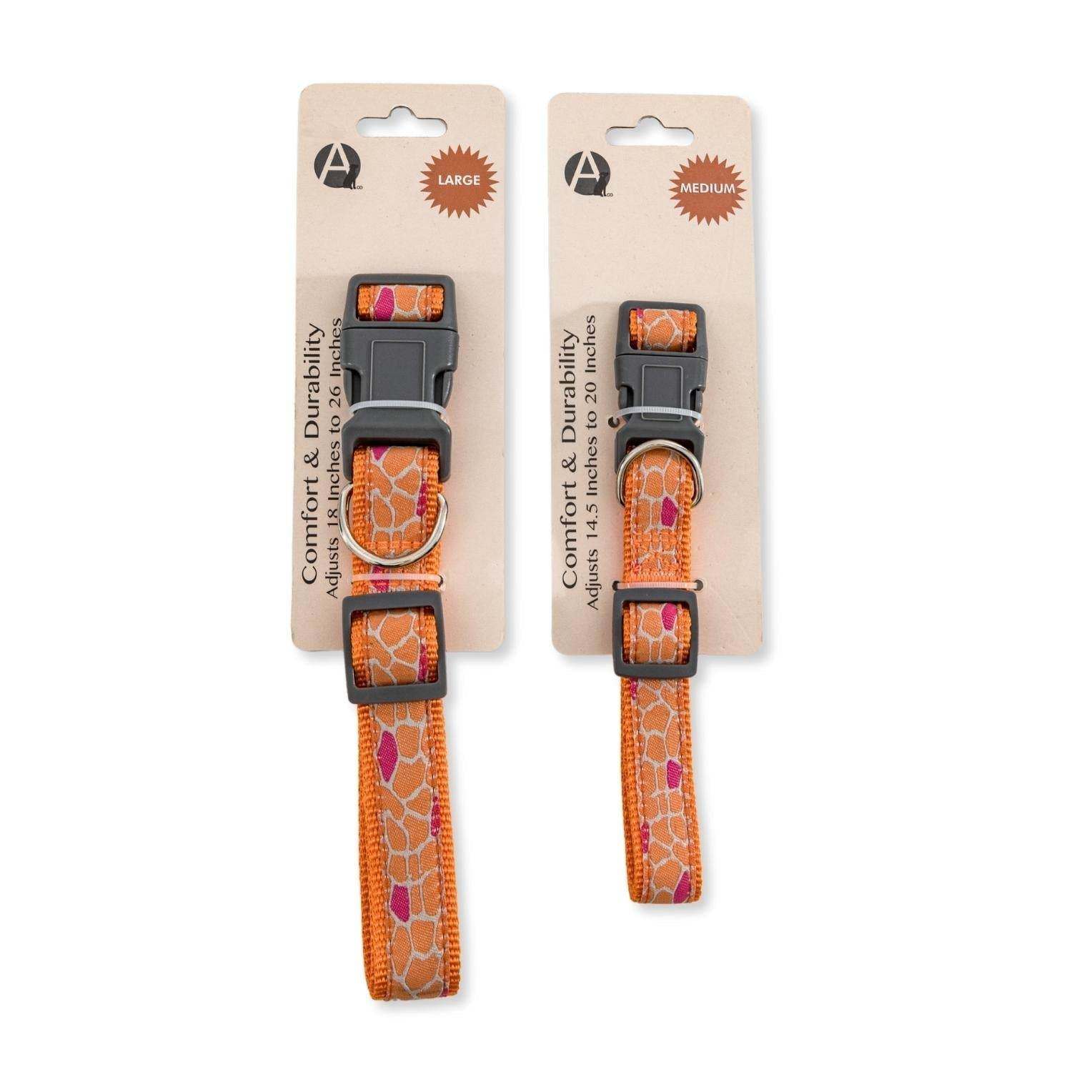 Adjustable nylon dog collar with embroidered giraffe design