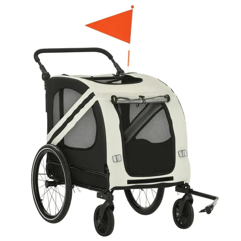 2-In-1 pet bike trailer stroller with steel frame, mesh ventilation, and inflatable wheels for small to medium pets