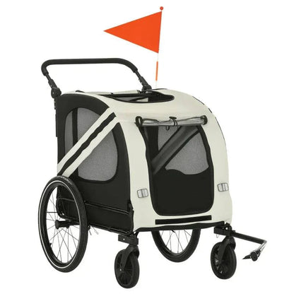 2-In-1 pet bike trailer stroller with steel frame, mesh ventilation, and inflatable wheels for small to medium pets