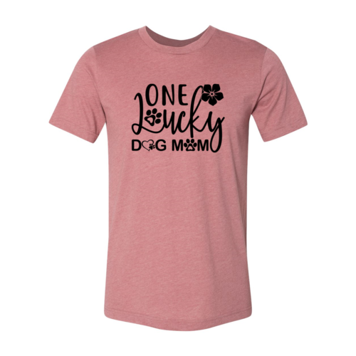 one lucky dog mom t-shirt in white with stylish text print