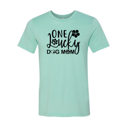 One Lucky Dog Mom T-Shirt soft cotton with stylish dog mom print