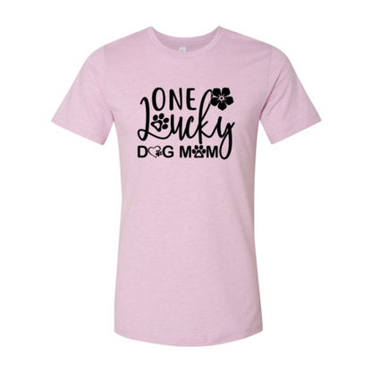 One Lucky Dog Mom T-Shirt with durable textile flex print