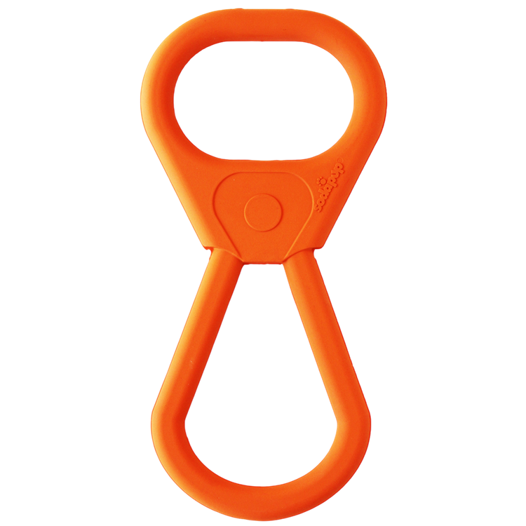 Orange Pop Top Rubber Tug Toy made of durable natural rubber for interactive dog play and tug-of-war with dual handles.