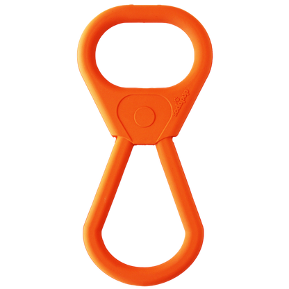 Orange Pop Top Rubber Tug Toy made of durable natural rubber for interactive dog play and tug-of-war with dual handles.