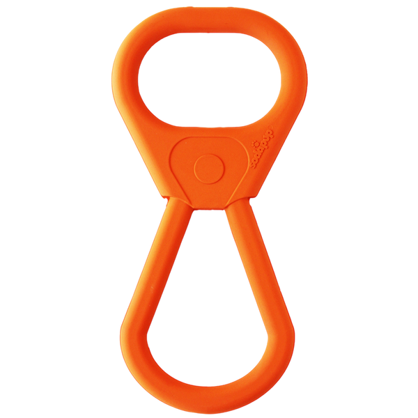 Orange Pop Top Rubber Tug Toy made of durable natural rubber for interactive dog play and tug-of-war with dual handles.