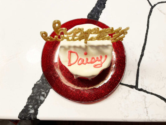 Organic dog birthday gotcha cake with dog-friendly frosting