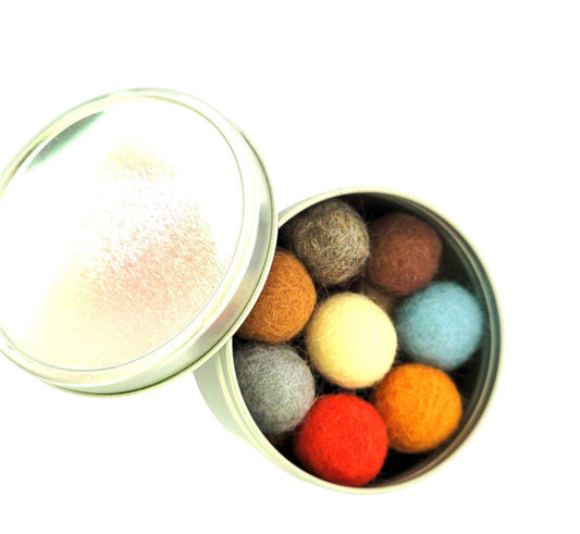 Organic Wool Cat Ball Toys set in tin case