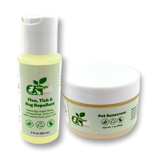 ReNewedPet outdoor safety kit with natural sunscreen and bug repellent for pets