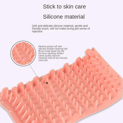 Paw Cleaner mat in soft pink silicone with flexible bristles designed for gentle cleaning of pet paws and skin care