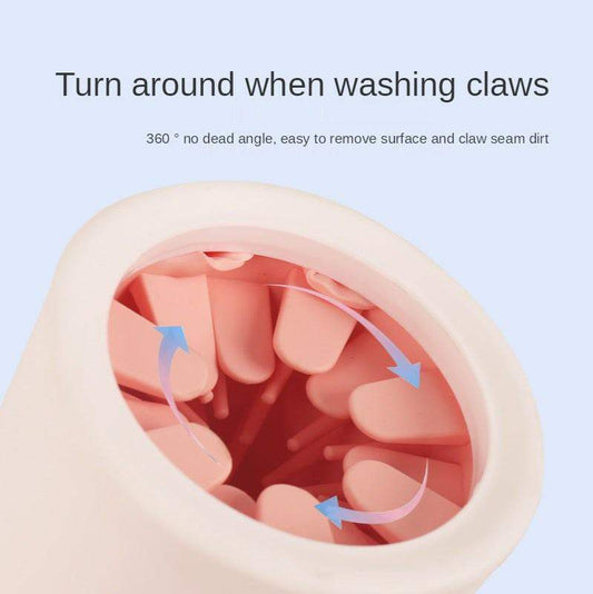 Paw Cleaner device with soft pink silicone bristles and a white outer casing designed for gentle paw cleaning
