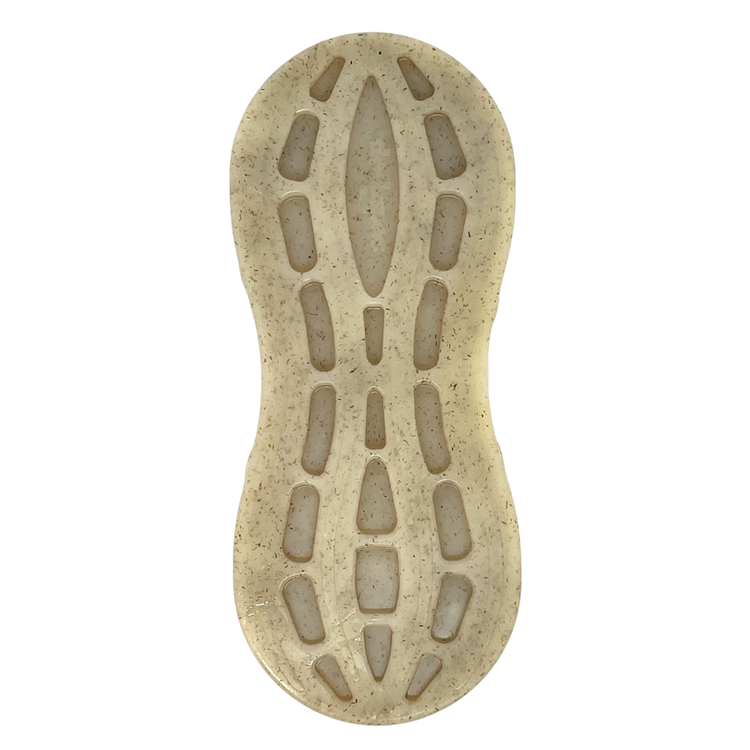 Peanut-shaped ultra-durable nylon dog chew toy with textured middle for aggressive chewers