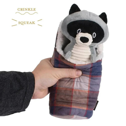 Pendleton Camp Pal Dog Toy plush sleeping bag with removable plush pal and squeaker
