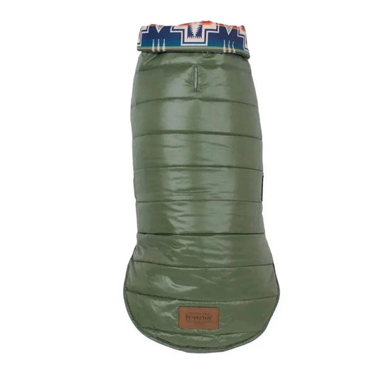 Pendleton puffer dog coat with iconic pattern and adjustable fit