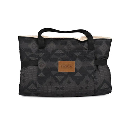 Pendleton Travel Dog Bed tote with water-resistant Pendleton pattern and cushioned sherpa interior for pet comfort on the go