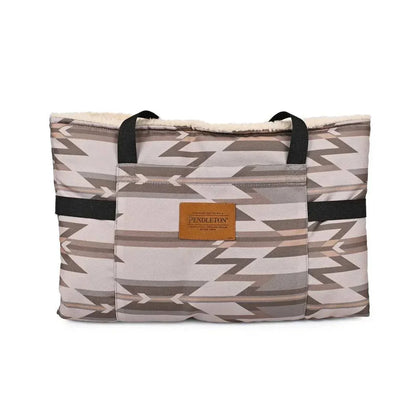 Pendleton Travel Dog Bed tote with water-resistant Pendleton pattern and cushioned sherpa interior for pet comfort on the go